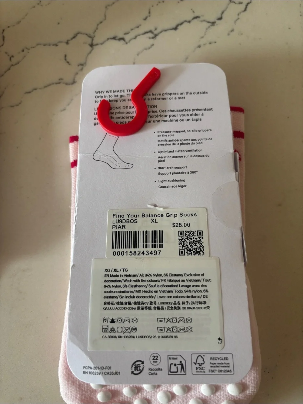 Lululemon Find Your Balance Grip Socks Sz Xl, Pink Artic, Pilates, Yoga...  NWT